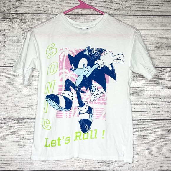 Sonic the Hedgehog Let’s Roll Kids T-Shirt White Pink Blue Multicolor Size Large - Picture 1 of 7
